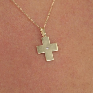 Solid Gold Diamond Cross Pendant, Religious Charm Necklace for Men & Women