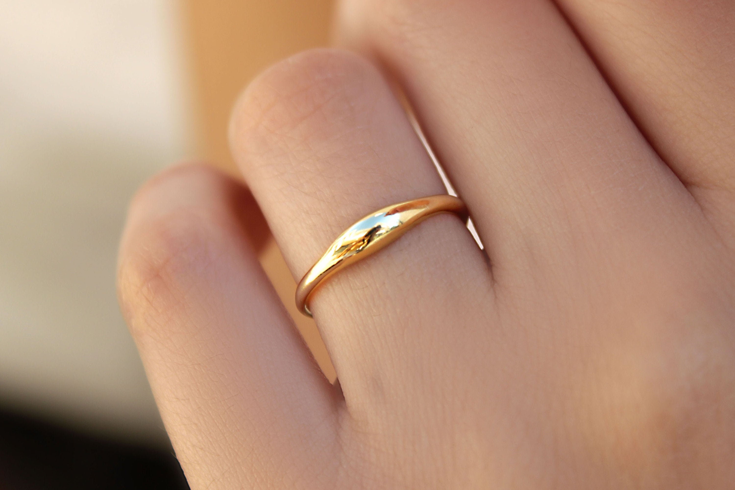 Tiny Solid Gold Dome Ring | Minimalist Stacking & Wedding Band | 9K, 14K, 18K