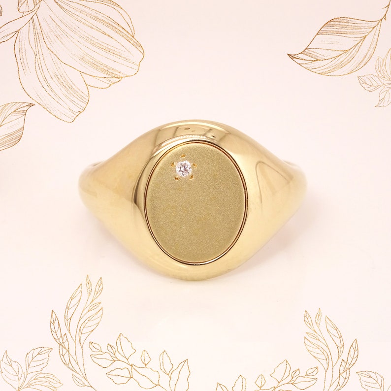 Solid gold 9K,14K,18K Signet Ring, Custom Diamond Ring, Unisex Ring, Chevalier ring, Custom engraved ring, Valentines Day Gift for Her/Him image 5