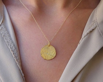 Solid gold (9K, 14K, 18K) Round Fingerprint Necklace, Round Shape Necklace, Round Pendant, Handwriting Necklace, Gift for Bridesmaid