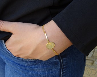 Solid Gold (9K, 14K, 18K) Handmade Fingerprint Gold Memorial Bracelet, Personalized Solid Gold Bracelet with Engraved Fingerprint