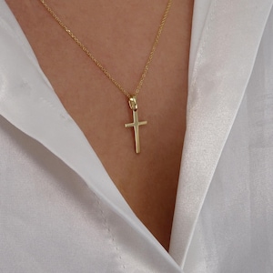 Solid gold cross 14K-18K, cross with diamond, gold cross charm, tiny cross necklace