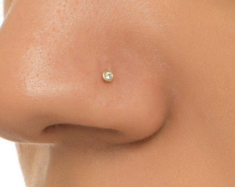 Genuine Gemstone Solid Gold Nose Stud: Custom Prong-Set Piercing Jewelry (14k-18k)