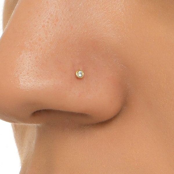 Clou de nez en or massif (14 carats-18 carats) avec pierres précieuses véritables, clou de nez avec griffes, petit clou, piercing de nez, clou de nez en L courbé, bijou de nez personnalisé