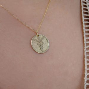 Solid Gold Caduceus Necklace, Medical Symbol Pendant for Students & Nurses