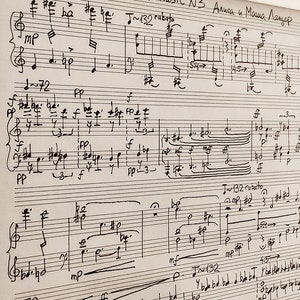 May include: A framed sheet of music with handwritten notes and the title "Direct music N3 Anna u Masha Lander".