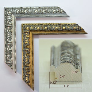 Marco de imagen antiguo italiano, oro y plata.4x6, 5x7, 6x8, 8x10, 8.5x11(documento/diploma),13x19... 24x36,+Marco personalizado