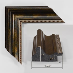 Klassisk ram svart med guldstoft, 4,3 cm bred. Gjutform i polystyren.