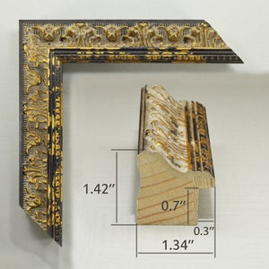 Antique Picture Frame Gold Leaf with Black, 1.34 inches wide.