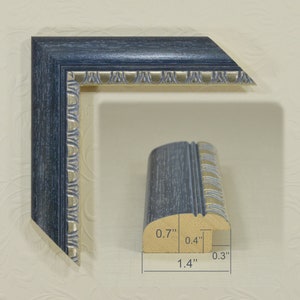 Blue-Gray Picture Frame with Silver 1.4" wide