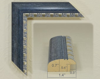 Blue-Gray Picture Frame with Silver 1.4&quot; wide