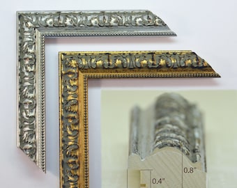 Cadre photo italien antique, superposition d'or et d'argent, dimensions personnalisées