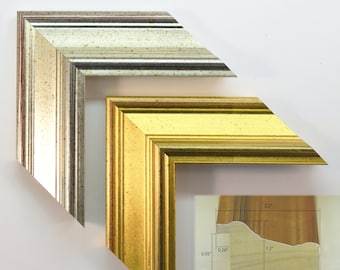 Cadre photo en bois élégant, finition dorée argentée, dimensions personnalisées