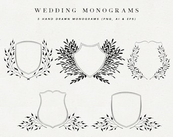 Hand Drawn Wedding Crest Monogram: Line Art Vector (Digital Download)