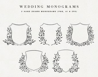 Wedding Monograms, Wedding Crests, Digital Wedding Clipart, Crest Clipart for Custom Wedding Monogram