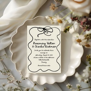 Wedding invitations, hand drawn wavy invitation suite