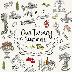 Grillige handgetekende Toscane clipart, Dolce Vita bruiloft SVG clipart, kleurrijke bruiloft illustraties, iconen voor uitnodigingen, Italië bruiloft