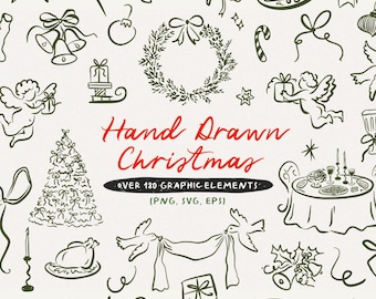 Whimsical Christmas Clipart Bundle: Hand Drawn Holiday Graphic Illustrations (PNG, SVG)