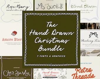 Christmas Font Bundle & Christmas SVG Clipart | Whimsical Handwritten Fonts and Illustrations, Doodles for Christmas