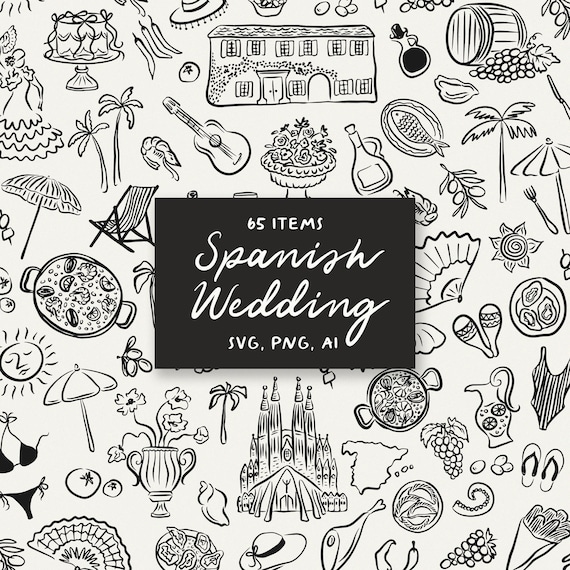 Spanish Wedding Clipart: Whimsical SVG, PNG Icons (Digital Download)
