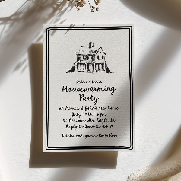 Housewarming Party Invitation, Quirky Handwritten Party Invites, Whimsical Housewarming Invites, Hand Drawn Housewarming Card