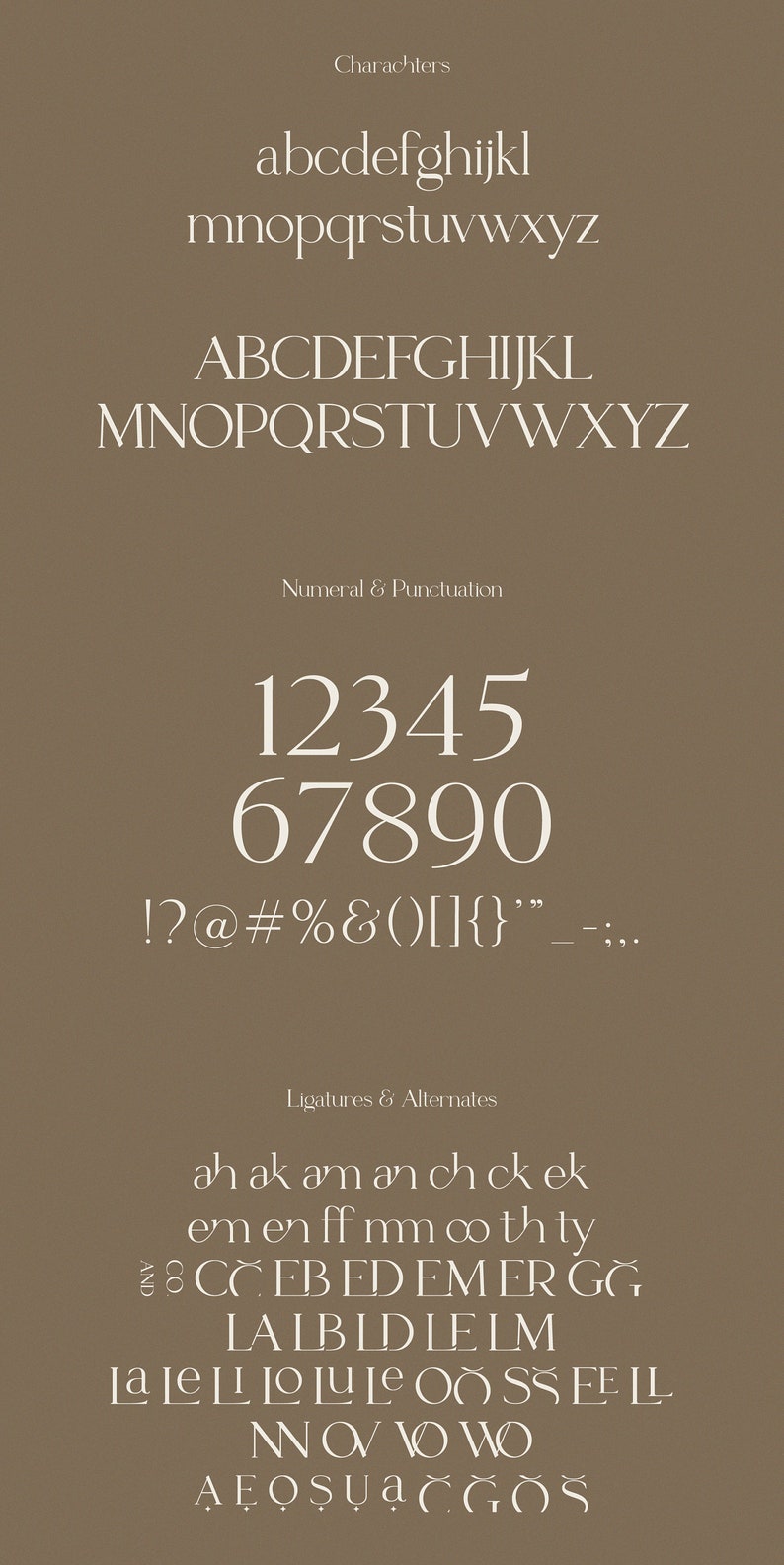 K&ouml;nnte beinhalten: Ein Schriftdesign mit Gro&szlig;- und Kleinbuchstaben, Zahlen und Satzzeichen. Die Schriftart ist eine Serifenschrift mit einem klassischen Stil. Das Bild zeigt auch Ligaturen und Alternativen f&uuml;r bestimmte Buchstaben.
