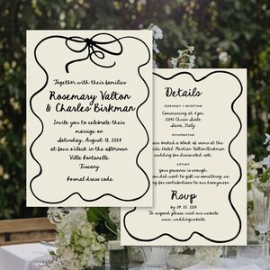 Wedding invitations, hand drawn wavy invitation suite