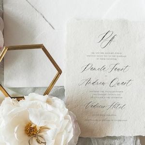 May include: Wedding invitation with a white background and black text. The invitation reads "Mr. and Mrs. Richard Roman joyfully invite you to the marriage of their daughter Pamela Faust to Andrew Quast Saturday the tenth of September two thousand twenty one two o'clock in the afternoon The Vedder Hotel Little Rock, Arkansas followed by an evening of celebration"