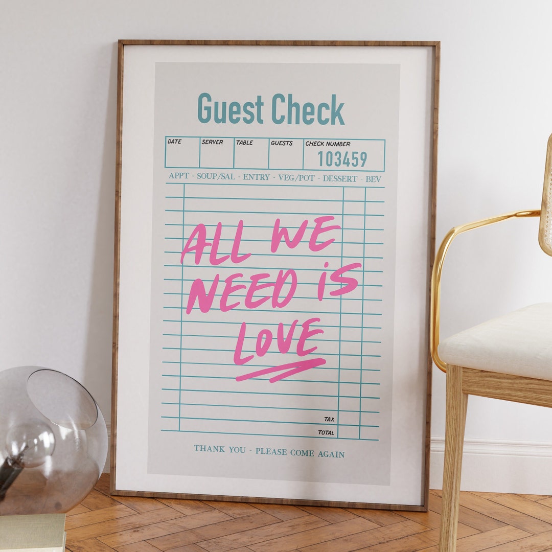 Valentine's Guest Check Retro Print, Guest Check Poster, Printable Wall