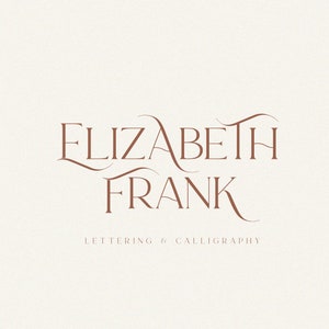 May include: A logo for a lettering and calligraphy business called "Elizabeth Frank". The name is written in a cursive font with a brown colour.