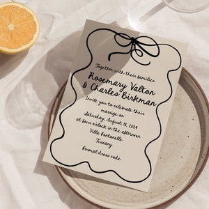 Wedding invitations, hand drawn wavy invitation suite
