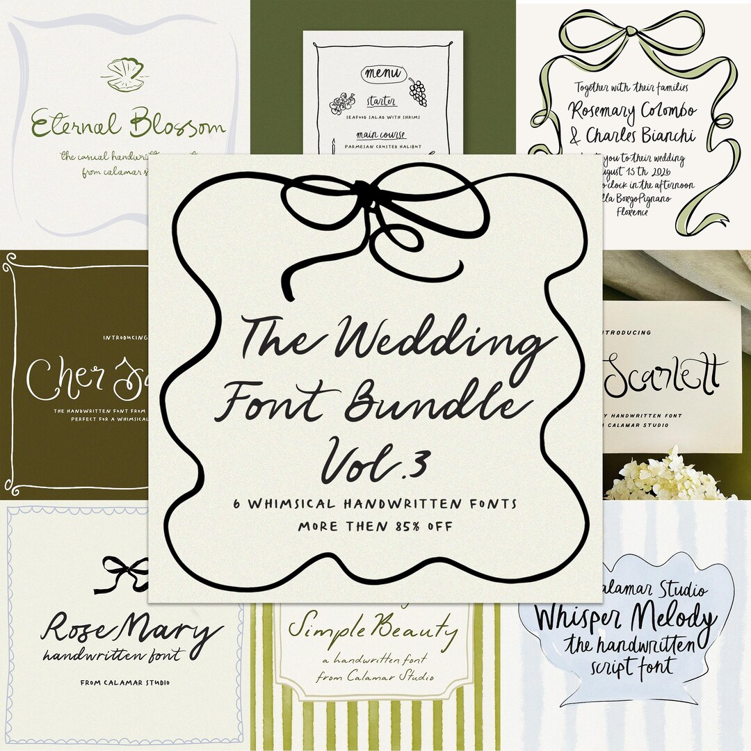 Handwritten Wedding Font Bundle, Whimsical Fonts for Handwritten ...