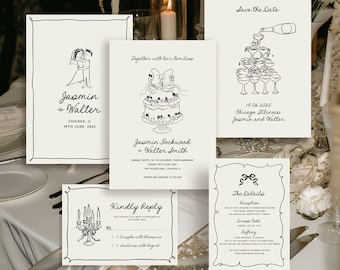 Handwritten Wedding Invitation Suite: Whimsical Editable Template (Download)