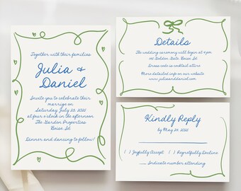 Handwritten Wedding Invitation Suite: Quirky Hand Drawn Design (Editable Template Download)