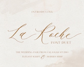 Font Duo, Calligraphy Font, Wedding Script Font, Handwritten font for wedding invitations, La Roche Font Duo