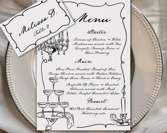 Hand Drawn Wedding Menu Card & Place Card Template (Digital Download)