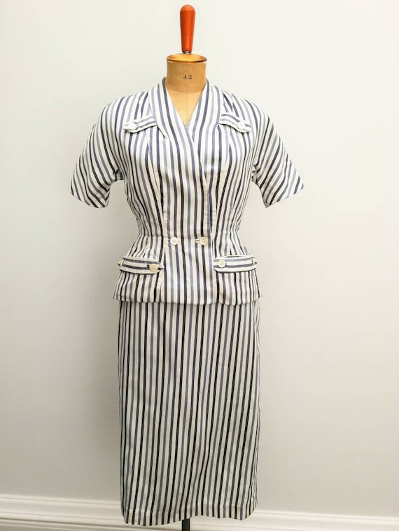 Vintage tailoring set. White and blue striped cott