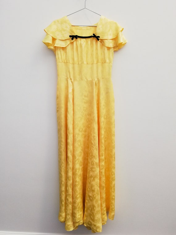 Daisies-patterned yellow viscose evening dress - 1
