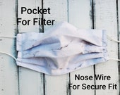 Marbled 100 Washable Triple Layer Cotton Face Mask with Nose Wire and Pocket for Filter Womens Mens and Kids Size Fast Shipping