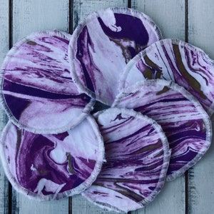 Set of 6 Eco Friendly, Reusable Facial Rounds, Makeup Remover Pads, Purple, White, and Gold Face Scrubs