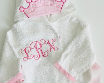 Personalized, Name Embroidered Hooded, Towel, Princess Cotton Bathrobe Custom Baby Girl, Baby Shower,  Birthday,  Gift Idea