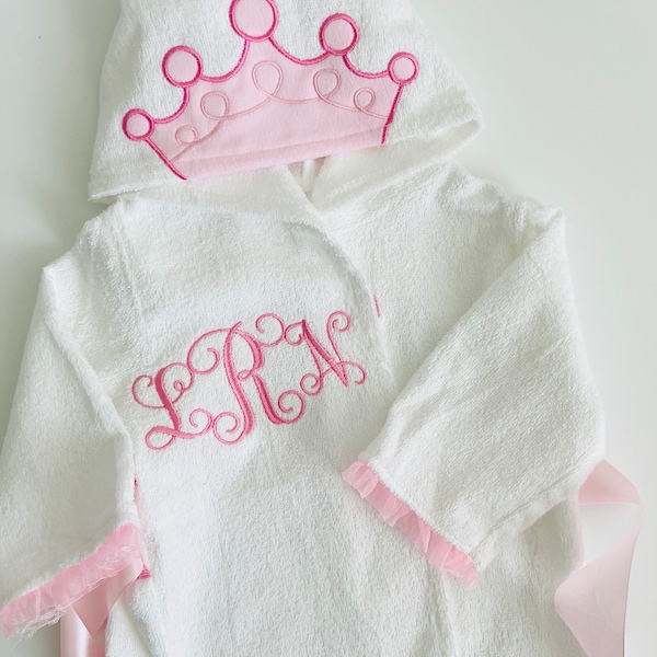 Personalized, Name Embroidered Hooded, Towel, Princess Cotton Bathrobe Custom Baby Girl, Baby Shower,  Birthday,  Gift Idea