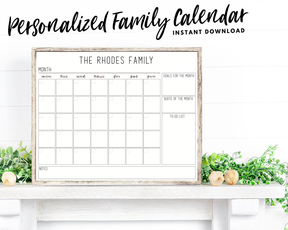 Personalized Family Calendar Digital Printable Etsy