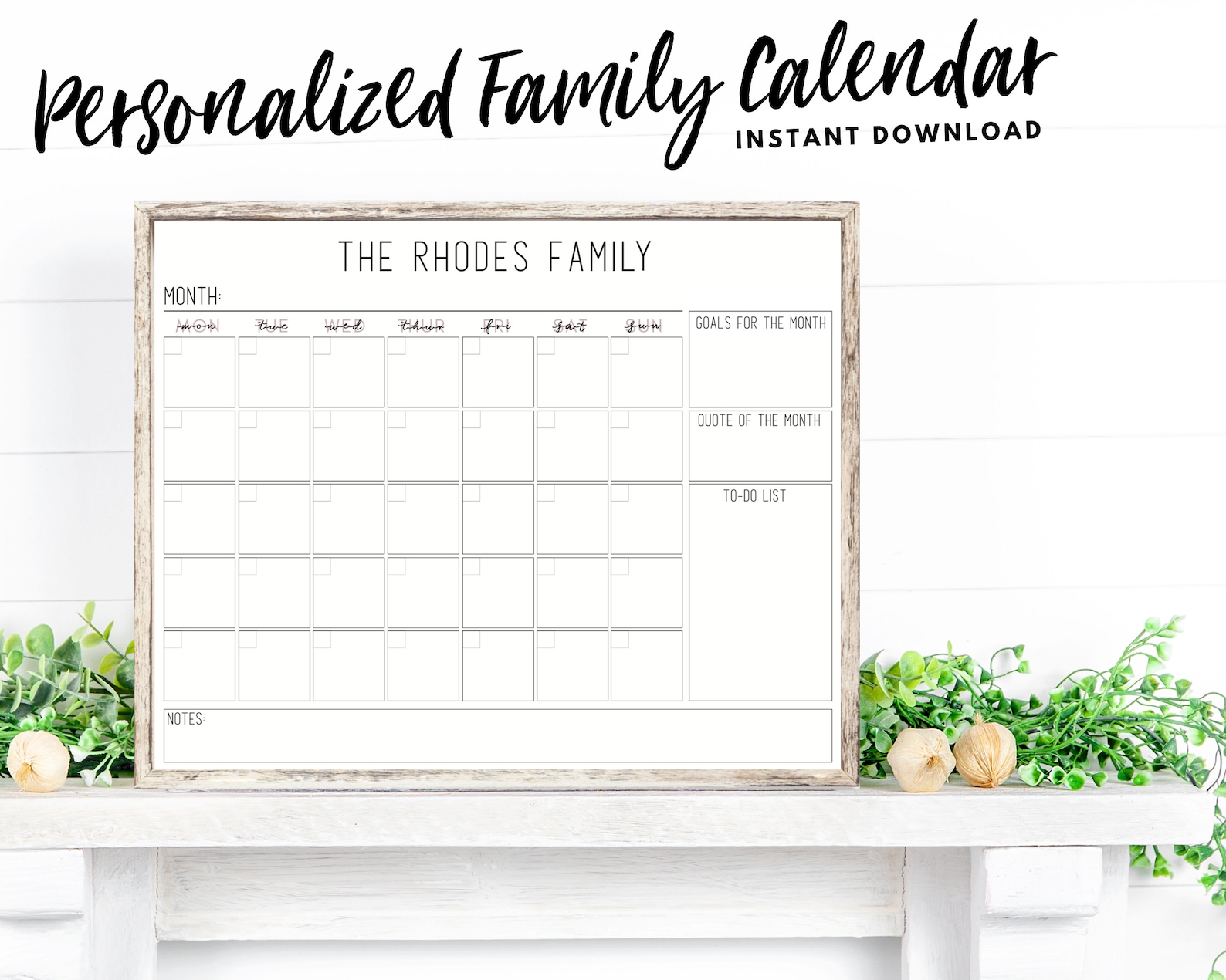 Personalized Family Calendar Digital Printable Etsy
