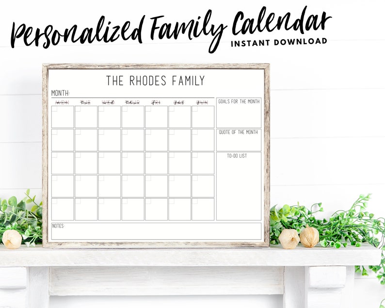 Personalized Family Calendar Digital Printable Etsy