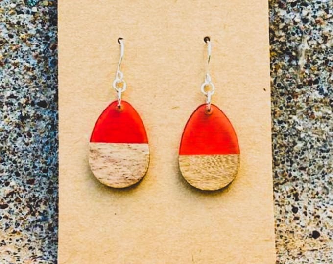 Wood & Pink Berry Resin Solid Drop Earrings (inspired by Dear Heart)