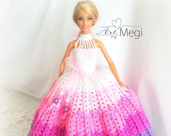 Piękna suknia dla lalki Barbie. Rękodzieło na szydełku. Handmade with love