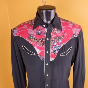 1950s / 1960s Rayon Shirt - Jesse James Themed Western Shirt