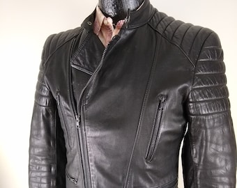 Super Stylish 1970s German Leather Motorcycle Jacket, Size 38 Long
