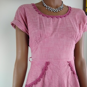 Beautiful 1940s/1950s Pink Cotton dress, Size 2
